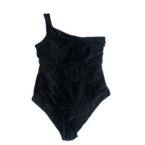 Women Swimwear Bathing suit plus size XXL black mesh accents one shoulder NWOT